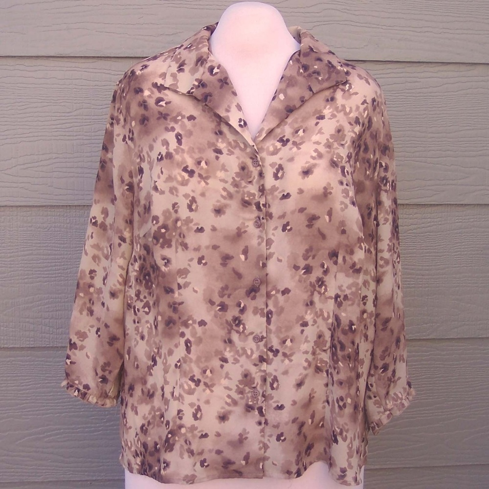 Emma James Plus 18W Shirt Blouse  Floral Brown